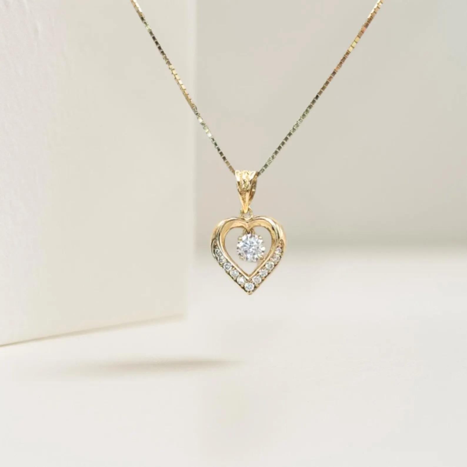 14K Gold Lab Diamond Heart Pendant Necklace