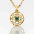 Silver Dainty Evil Eye Sun Pave Necklace, Protector Necklace, Tiny Evil Eye Necklace, Emerald Necklace, Talisman Necklace, Gift for her