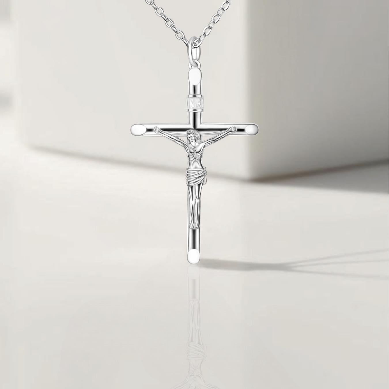 925 Silver Crucifix Cross Necklace for Men, Christian Pendant