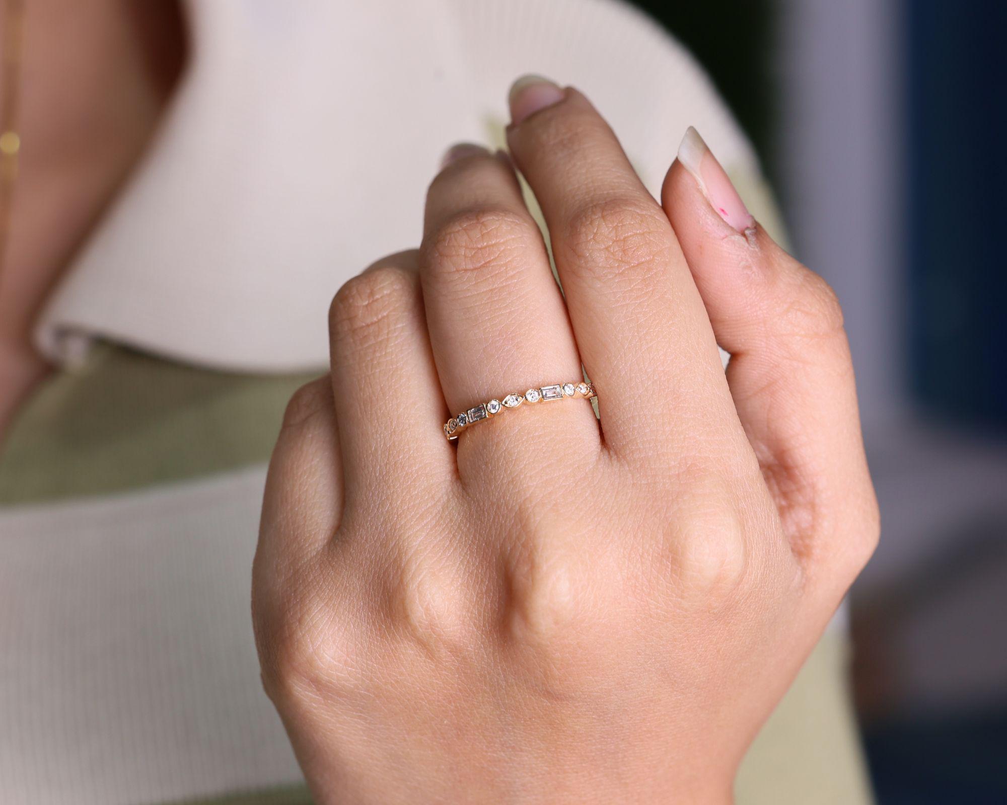 Mixed Shape Moissanite Eternity Wedding Band, Bezel Set
