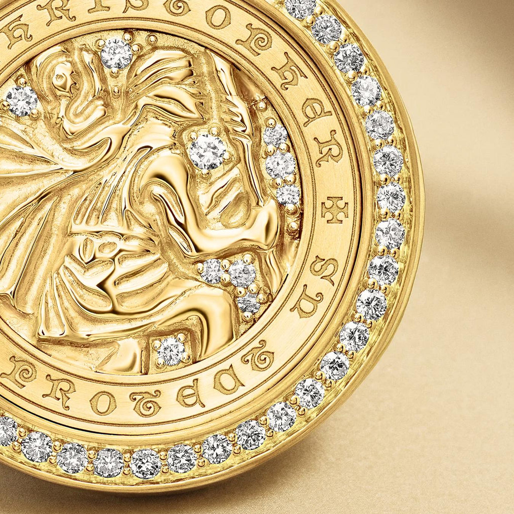 Solid Gold Men's St. Christopher Diamond Medallion Pendant in 14k Solid Gold Lab Diamond