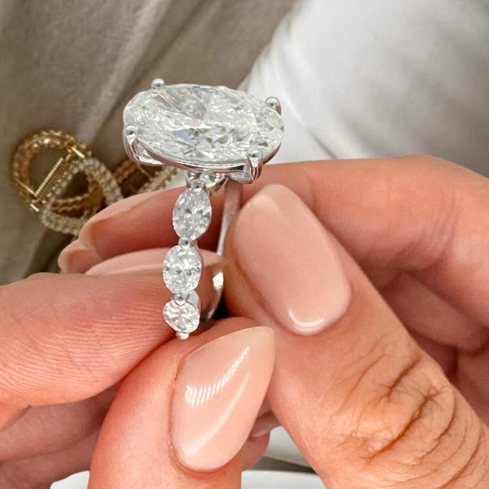 5 Ct Oval Cut Lab Diamond Six Stone Ring