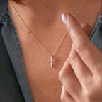 0.14 Ct Diamond Cross Necklace, 14K Gold Lab Grown Diamond Pendant, Unisex