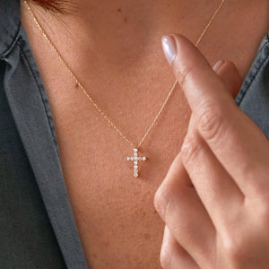 Lab Grown Diamond Cross Necklace, 14K Gold