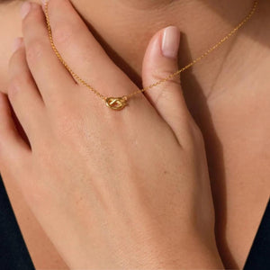 14K Solid Gold Knot Promise Necklace, Dainty Chain Choker