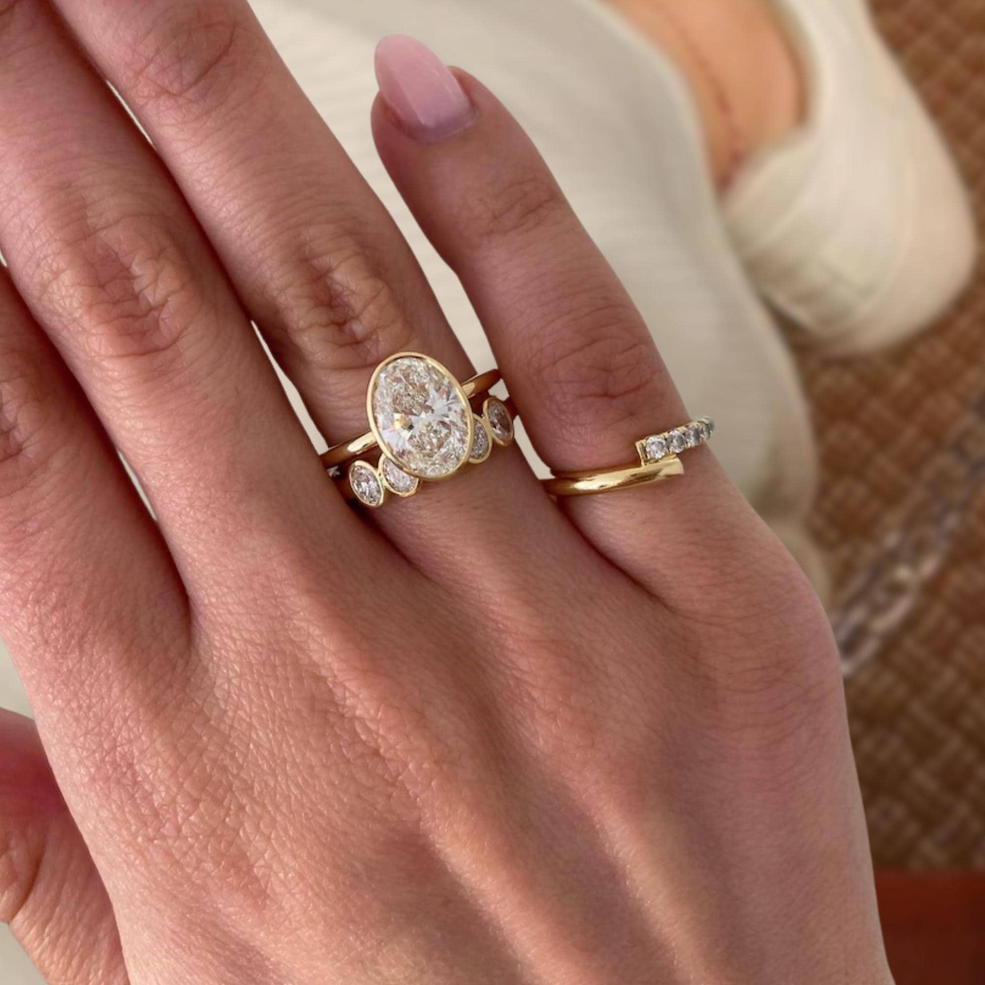 Lab Diamond Oval Shaped Bezel Ring