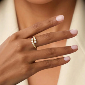 14K Gold Diamond Bypass Bezel Ring
