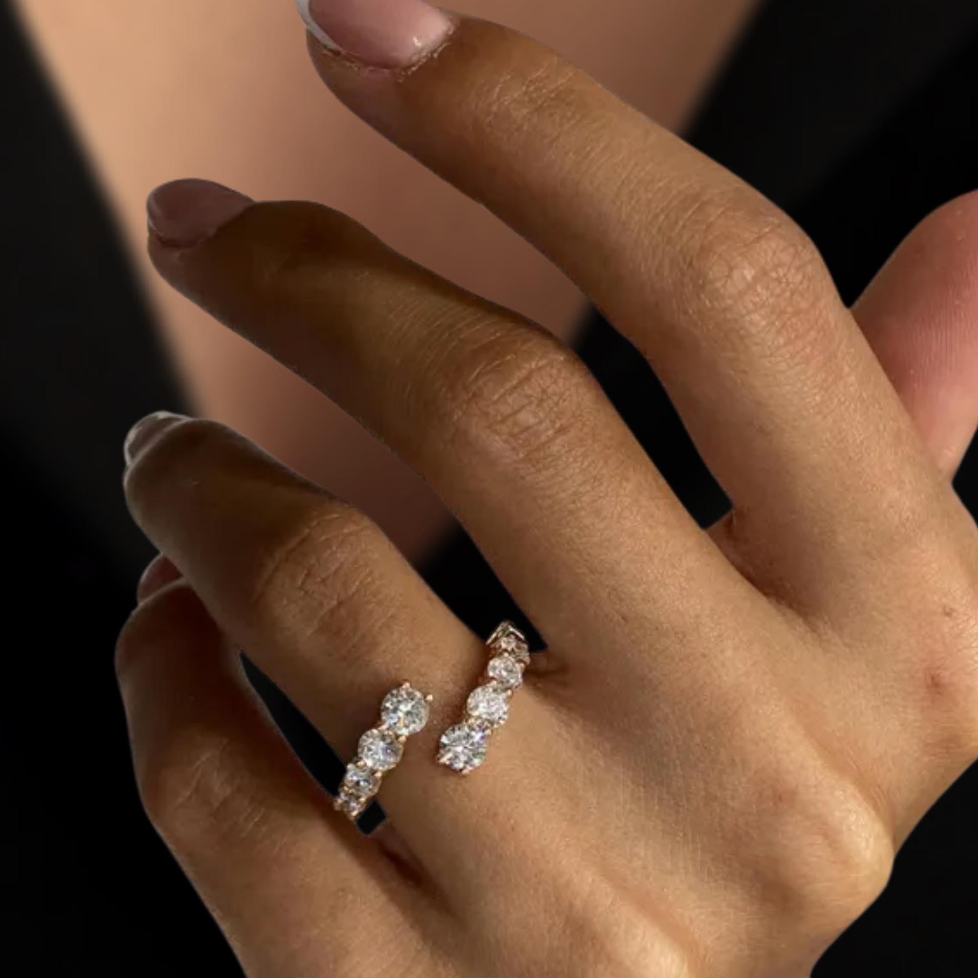 14K Solid Gold Round Moissanite Bypass Wedding Ring