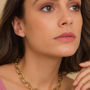 3 Stone Diamond Stud Earrings, 14K Gold