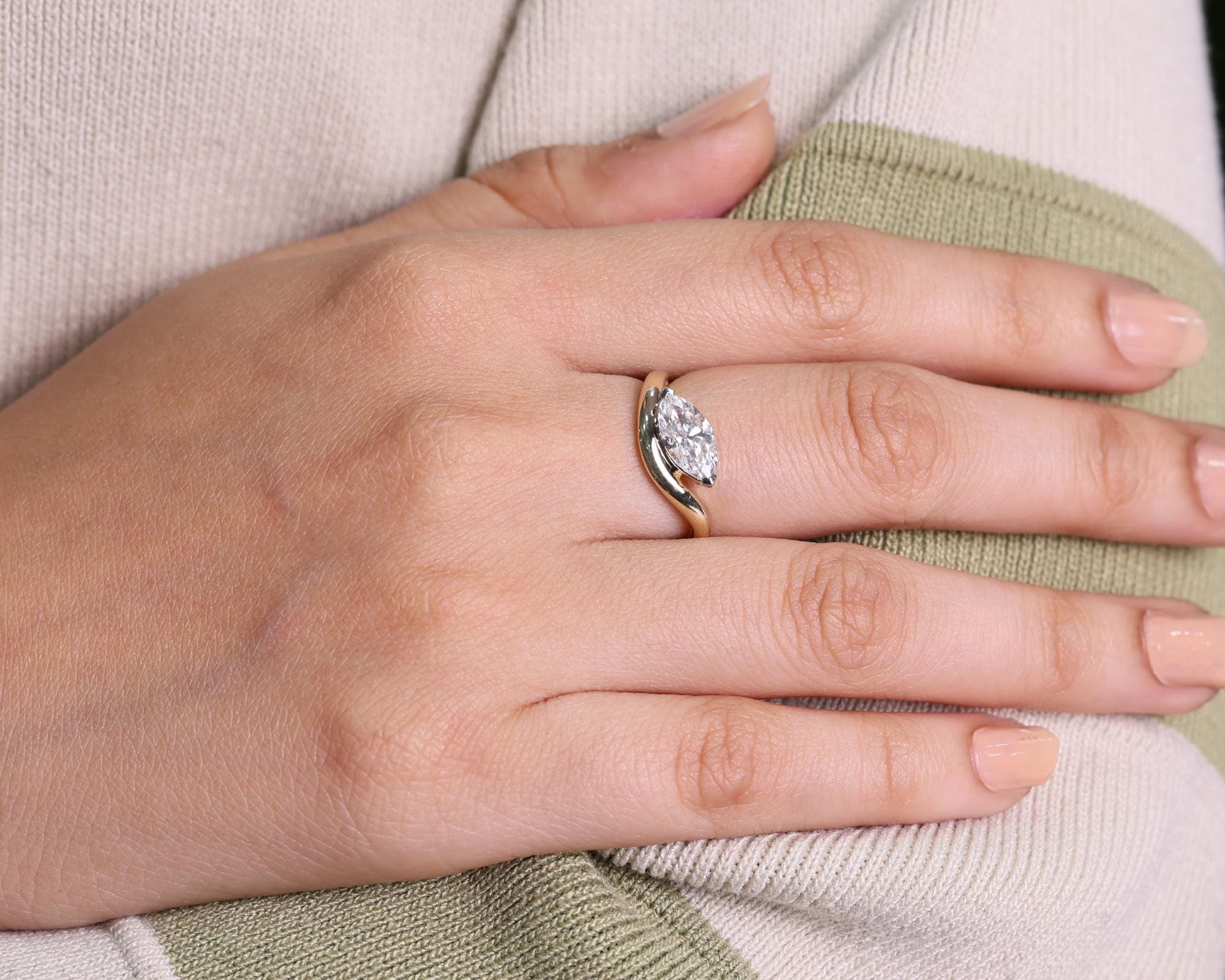 Marquise Cut Lab Diamond Engagement Ring, IGI Certified