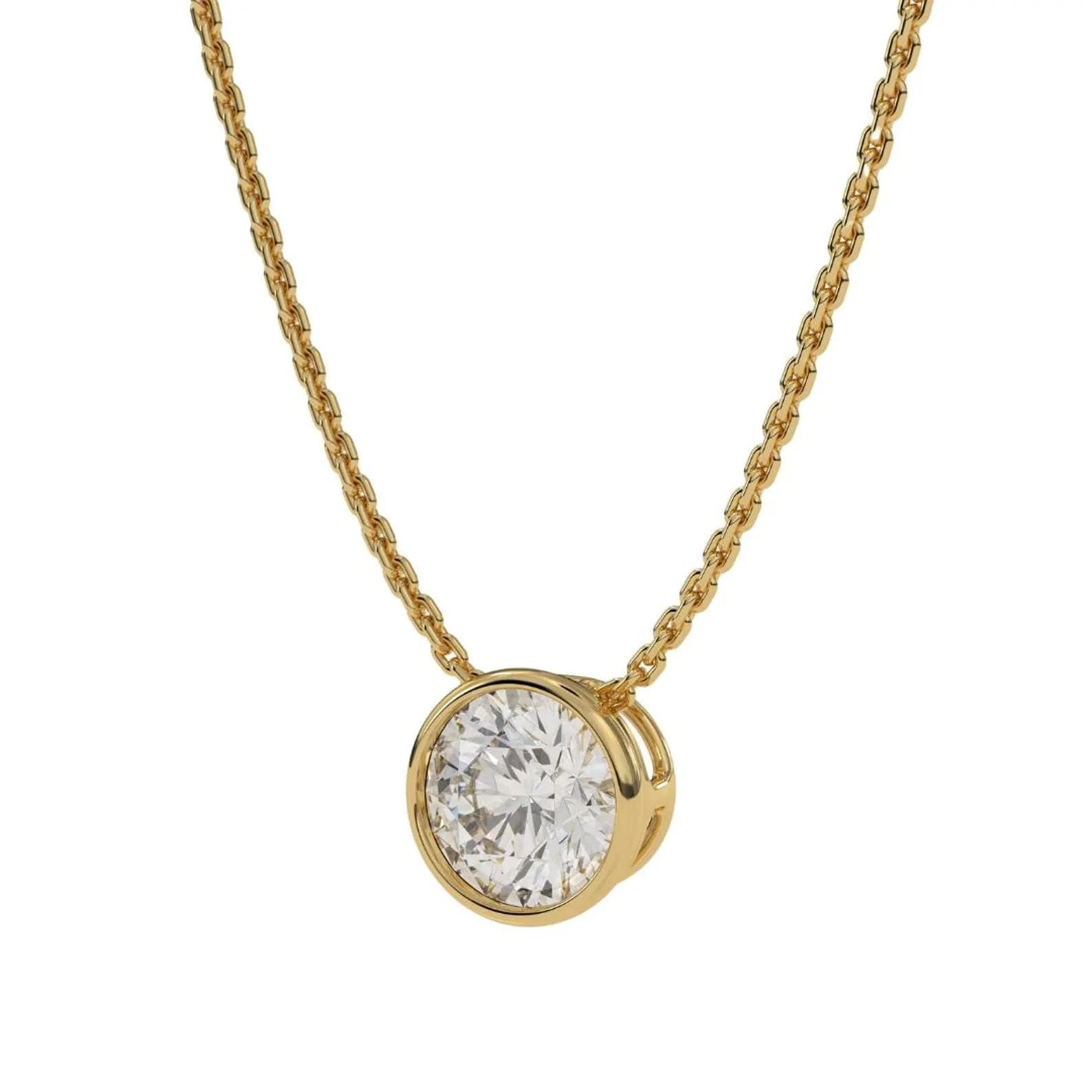 14K Gold Round Solitaire Diamond Necklace