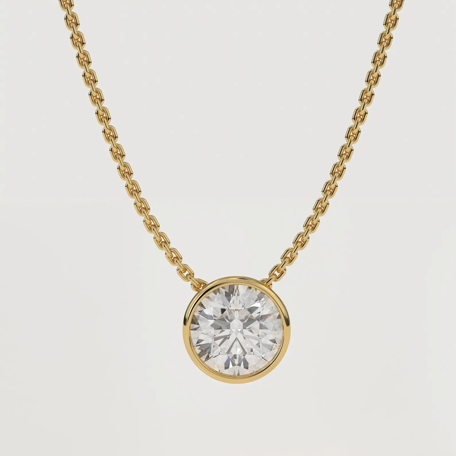 14K Gold Round Solitaire Diamond Necklace