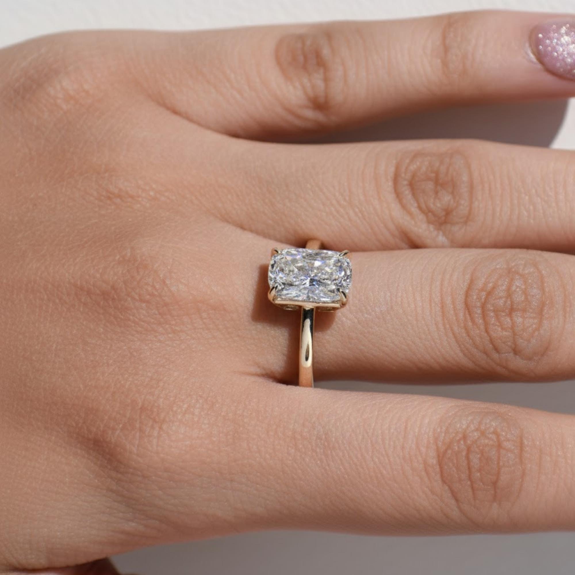 Elongated Cushion Cut Solitaire Engagement Ring
