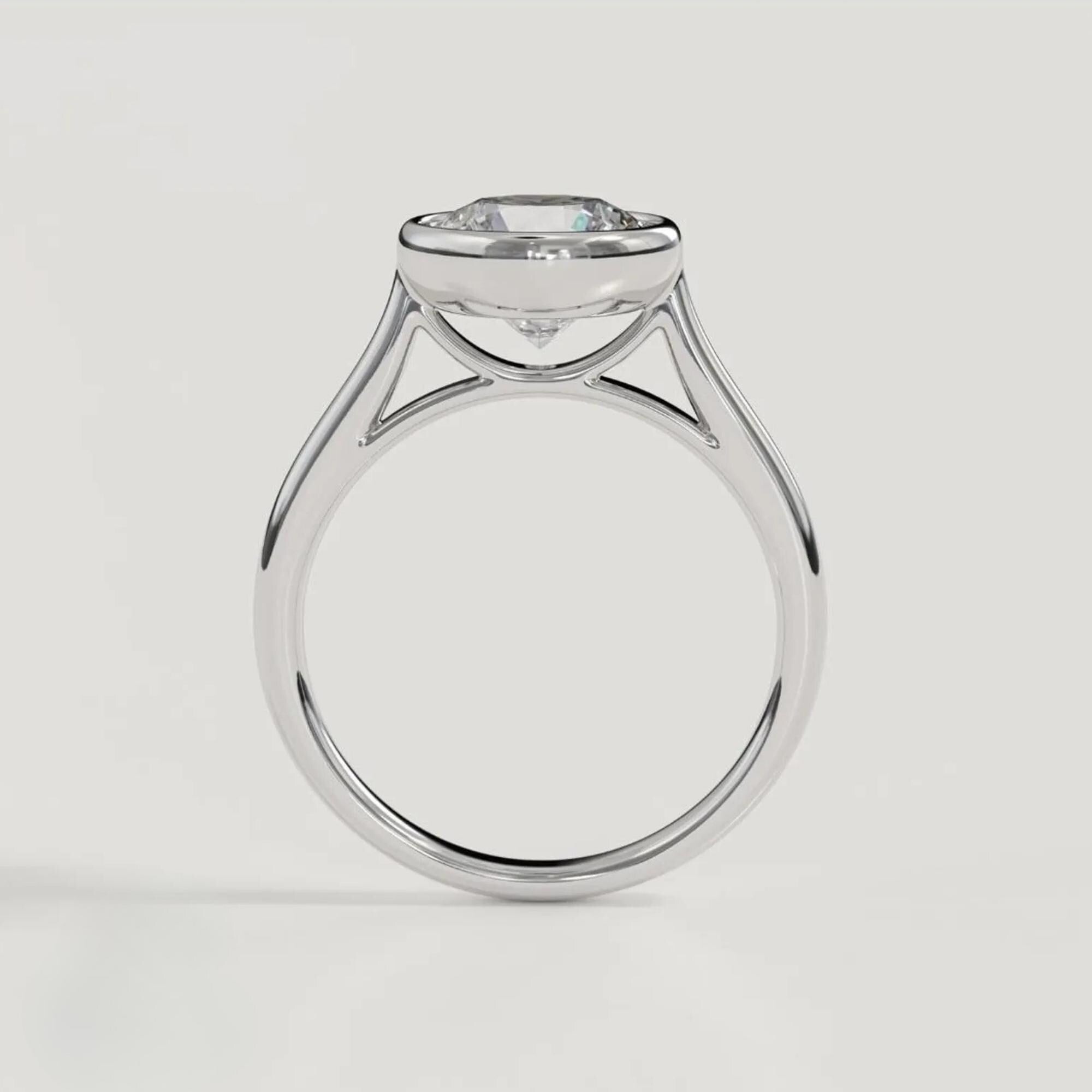 Round Bezel Moissanite Diamond Engagement Ring