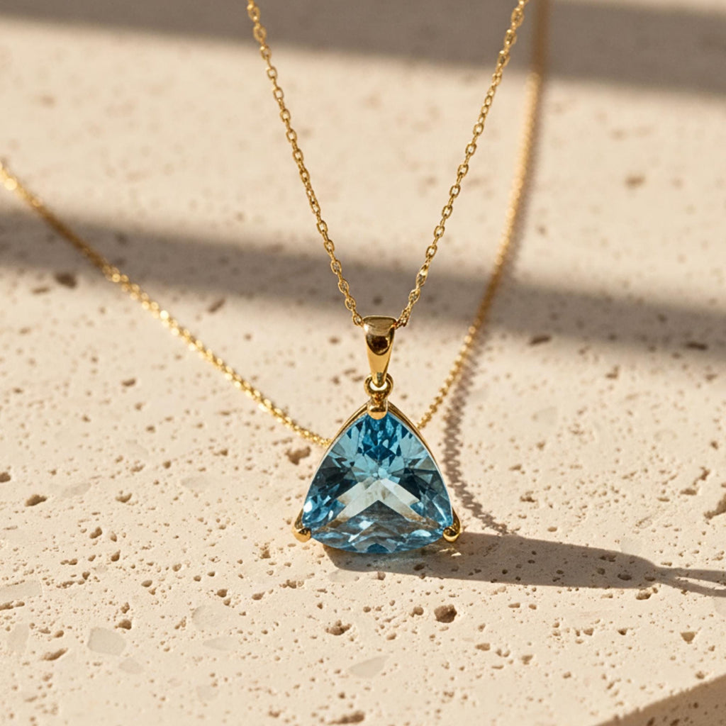 Handmade London Blue Topaz Pendant Necklace: 14K Gold or Sterling Silver
