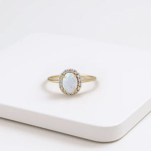 Oval Opal Engagement Ring, 14K Gold Vintage Ring