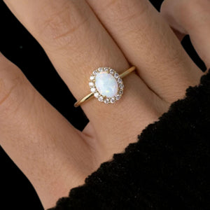 Oval Opal Engagement Ring, 14K Gold Vintage Ring