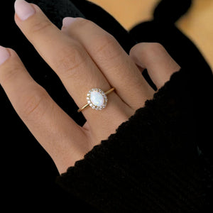 Oval Opal Engagement Ring, 14K Gold Vintage Ring