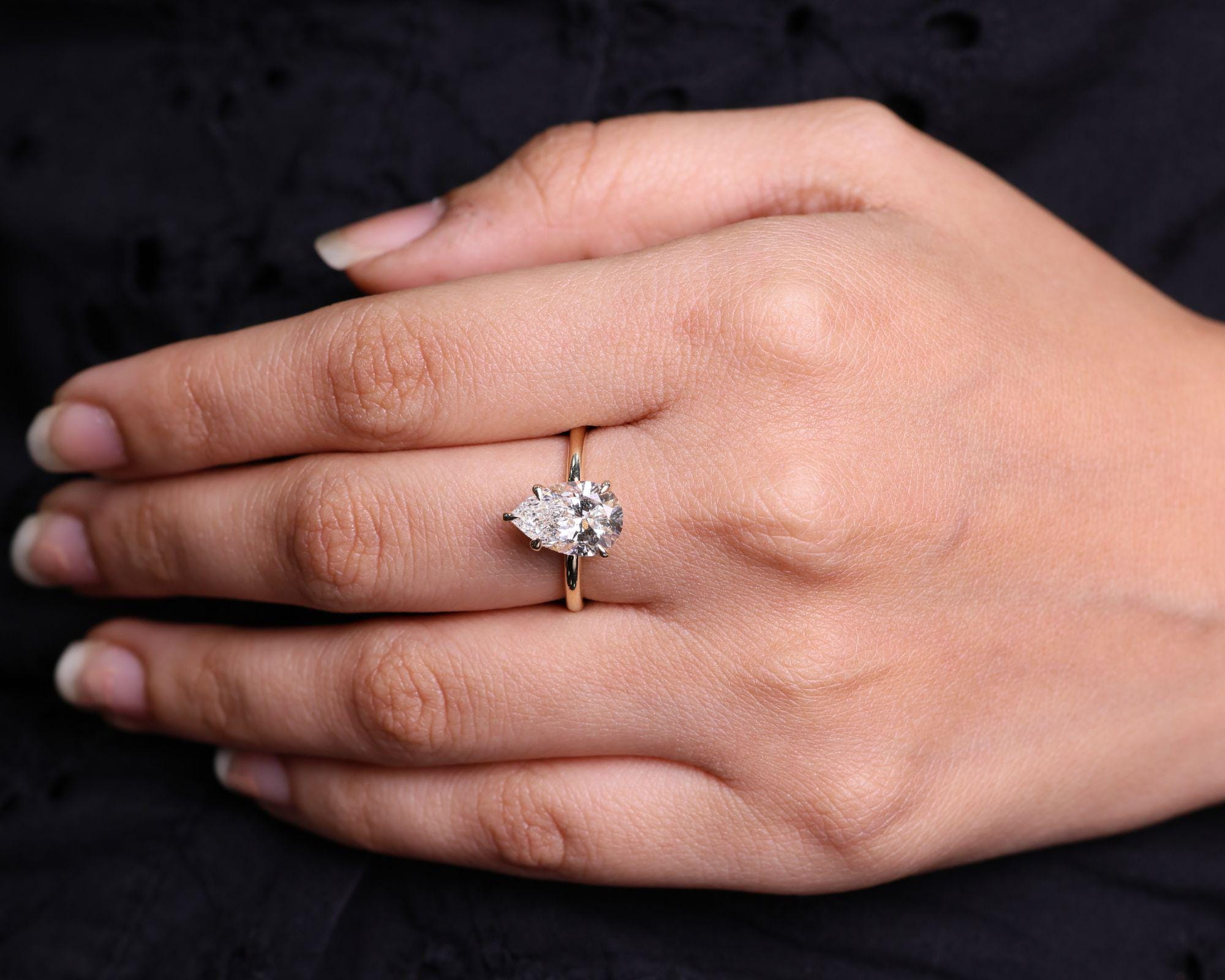 2.5 CT Pear Lab Grown Diamond Solitaire Cathedral Ring