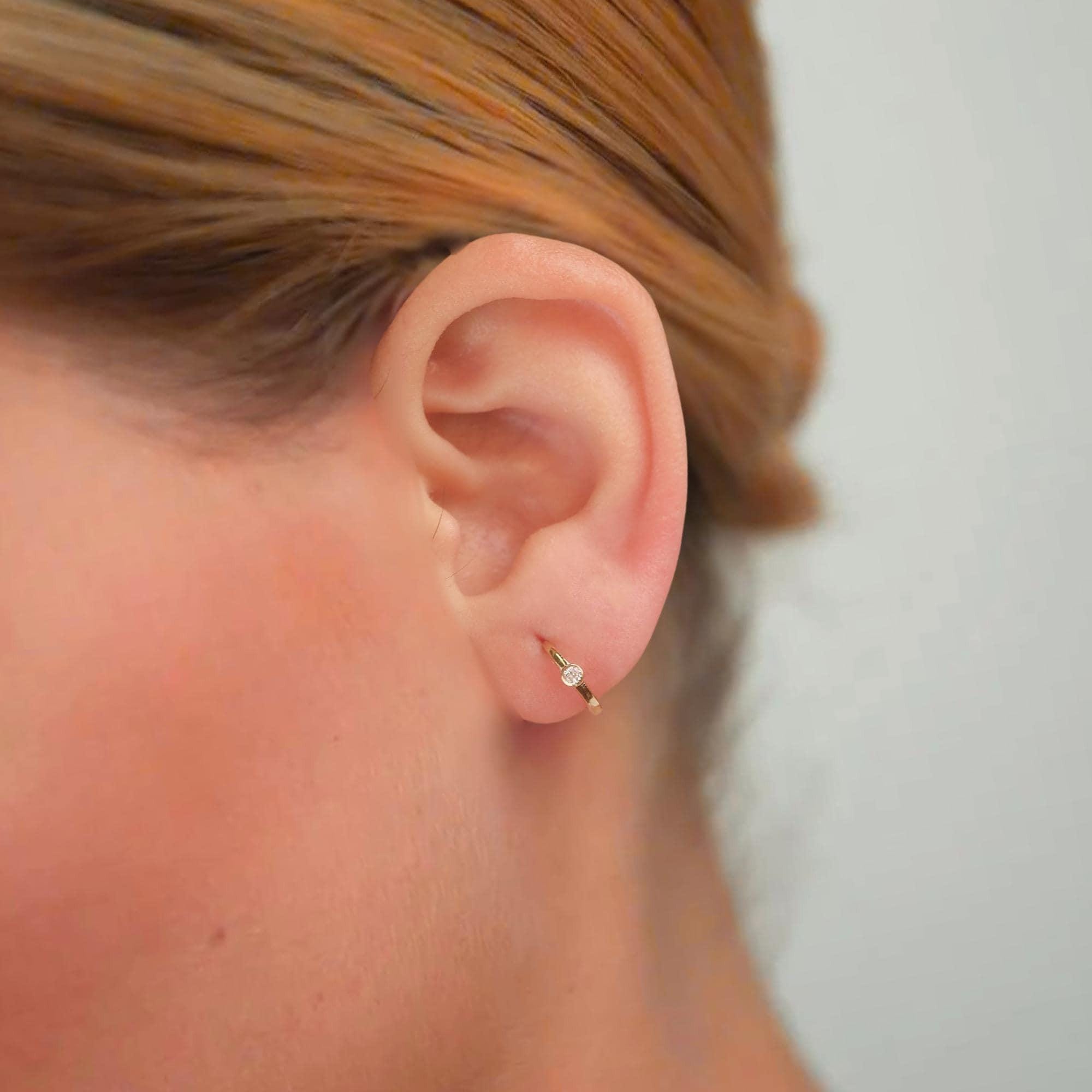 14K Gold Round Diamond Hoop Earrings