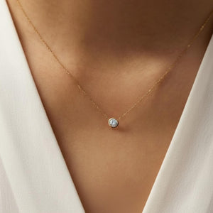 14K Gold Round Solitaire Diamond Necklace
