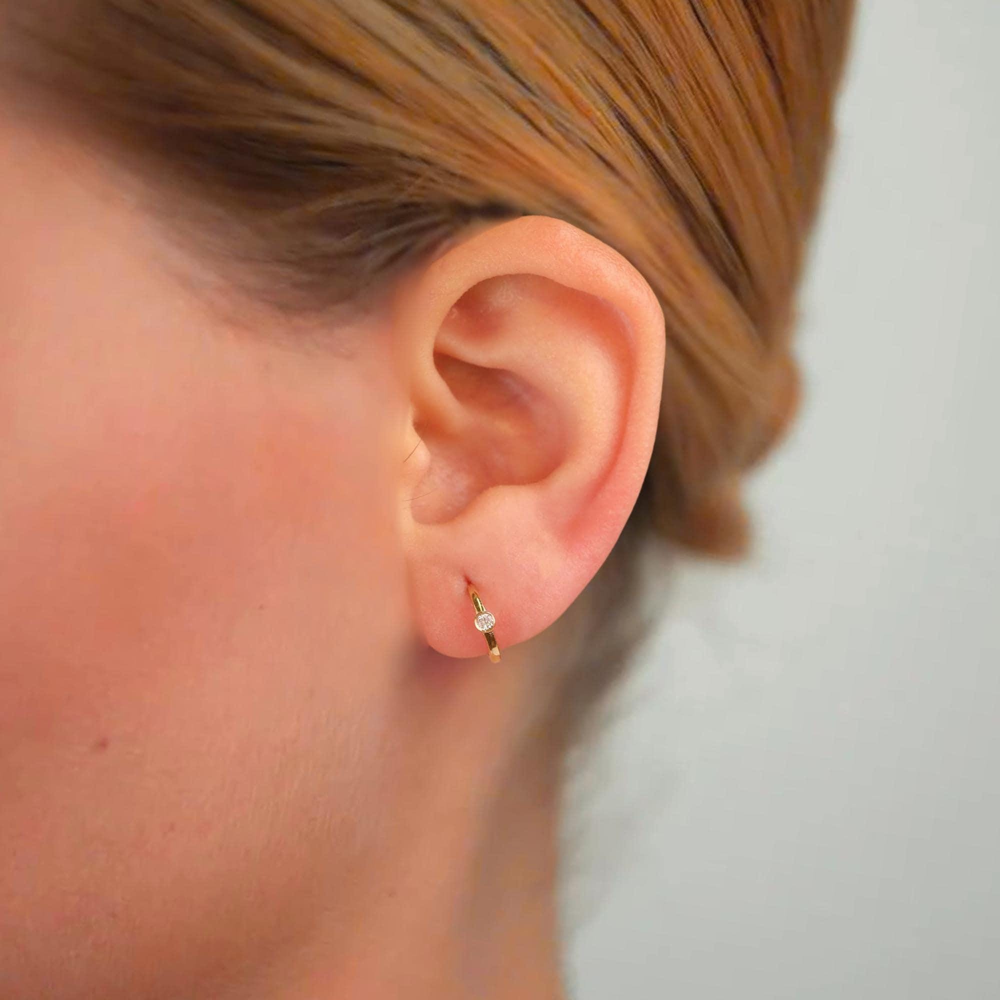 14K Gold Round Diamond Hoop Earrings