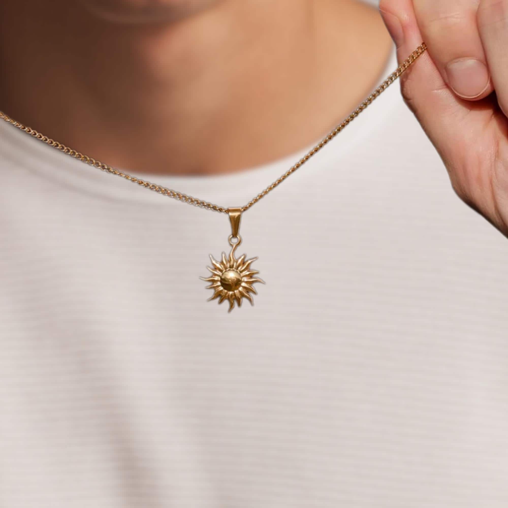 14K Gold Sun Star Pendant Necklace for Men