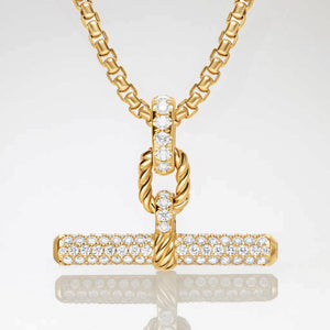 14K Solid Gold Moissanite T-Bar Pendant Necklace