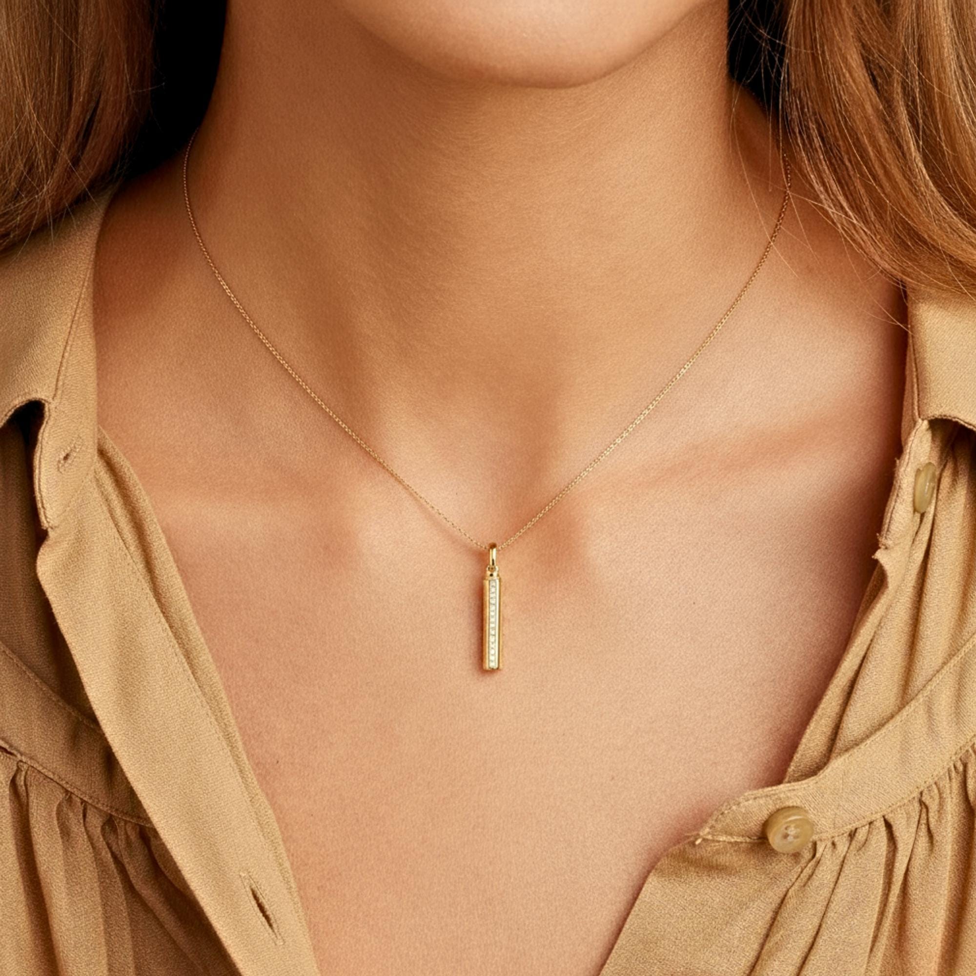 Diamond Curved Bar Necklace, Dainty Minimalist Pendant