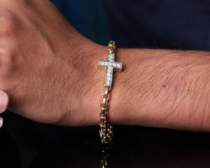 14K Solid Gold Diamond Cross Bracelet, Christian Religious Jewelry