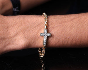 14K Solid Gold Diamond Cross Bracelet, Christian Religious Jewelry