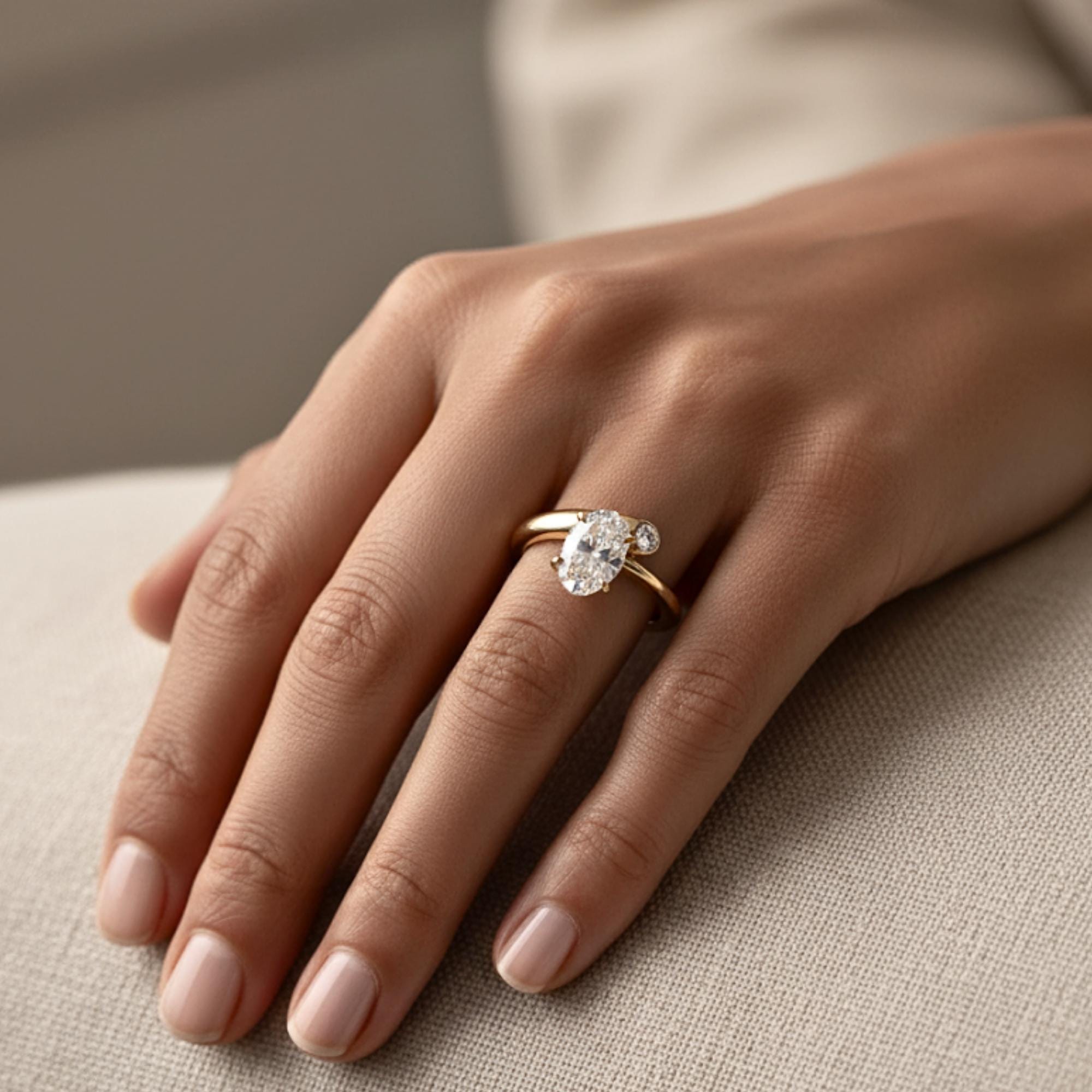 Oval Lab Diamond Bypass Engagement Ring