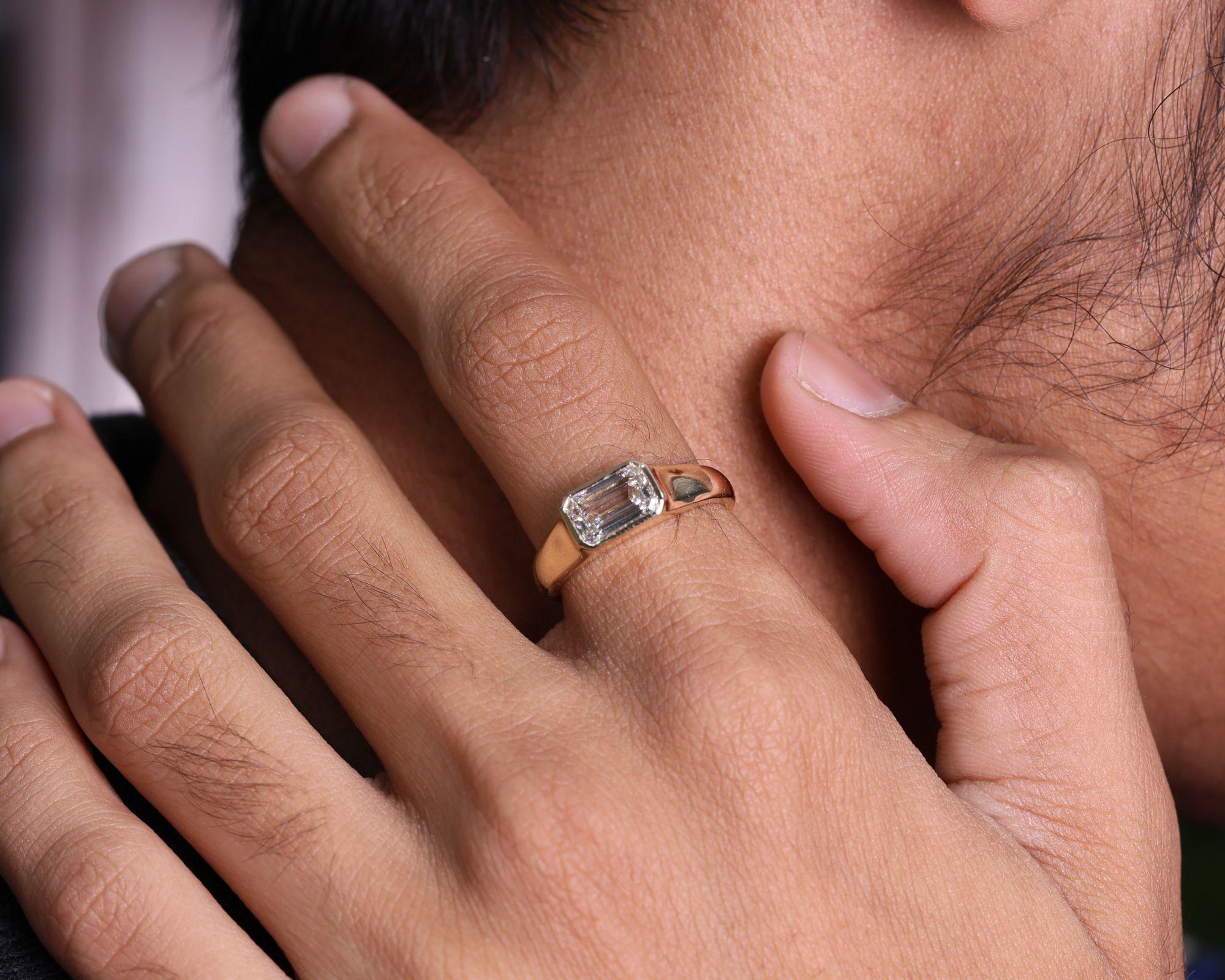 Emerald Cut Moissanite Solitaire Engagement Ring