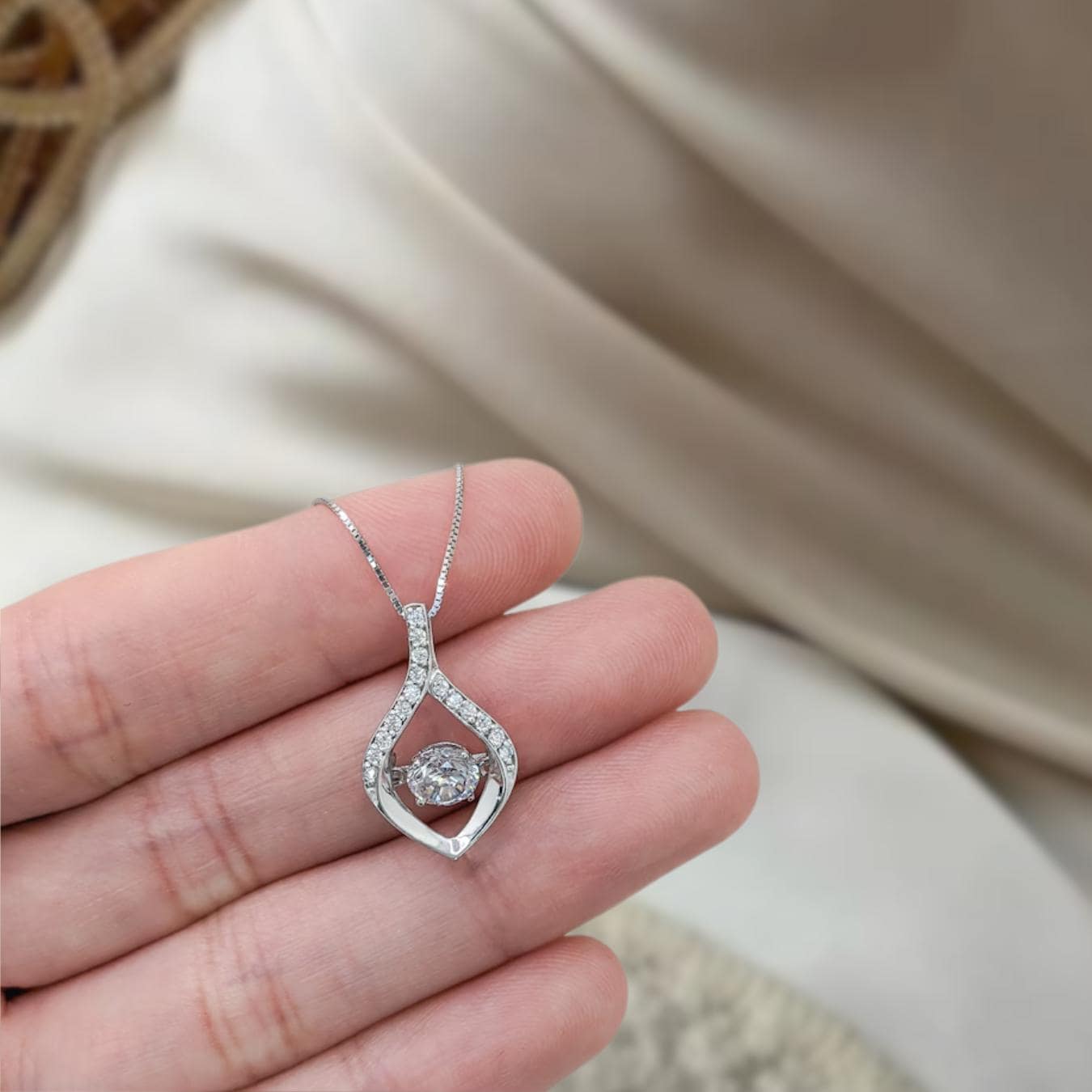 14K Solid Gold Lab Diamond Dancing Pendant Necklace