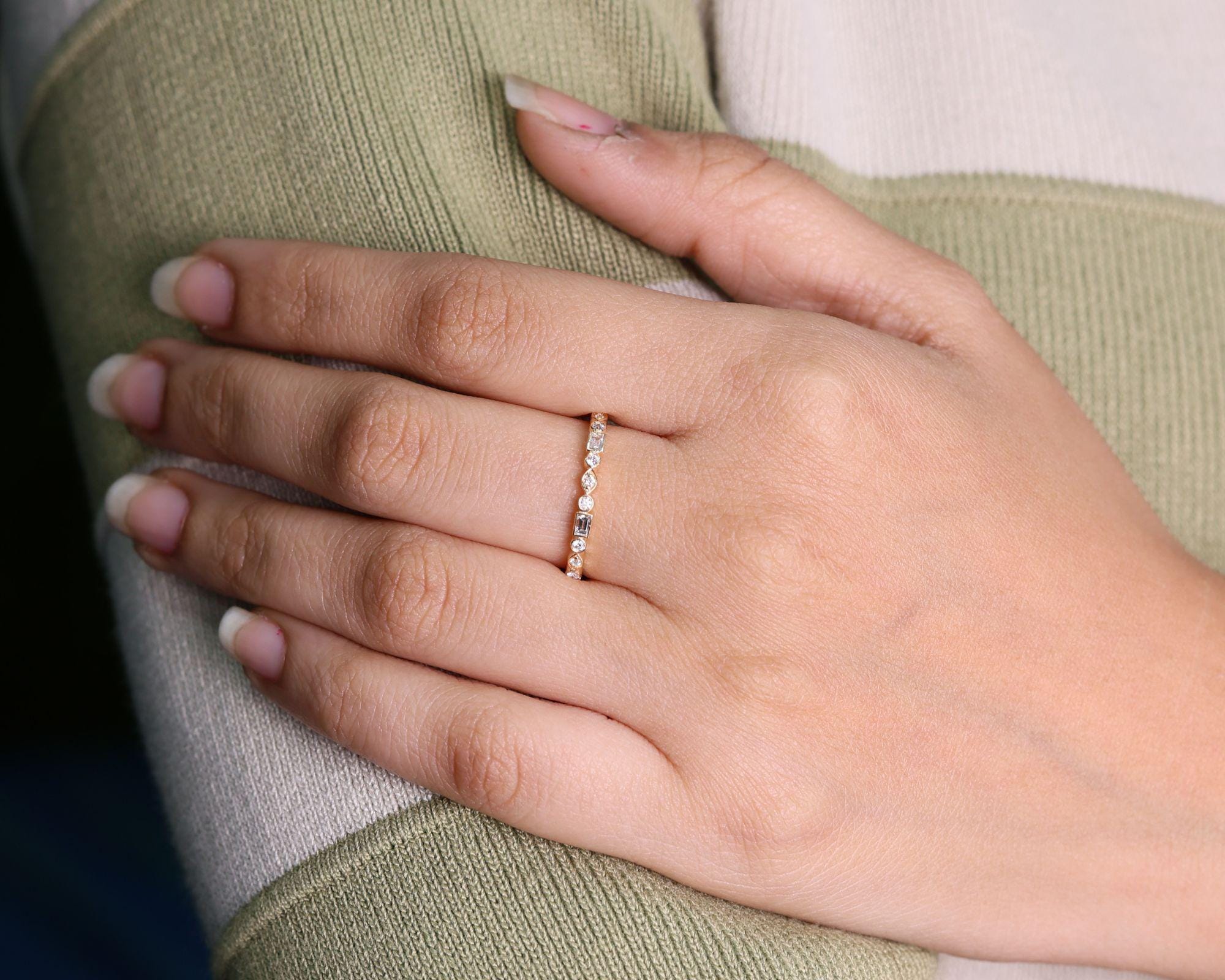 Mixed Shape Moissanite Eternity Wedding Band, Bezel Set