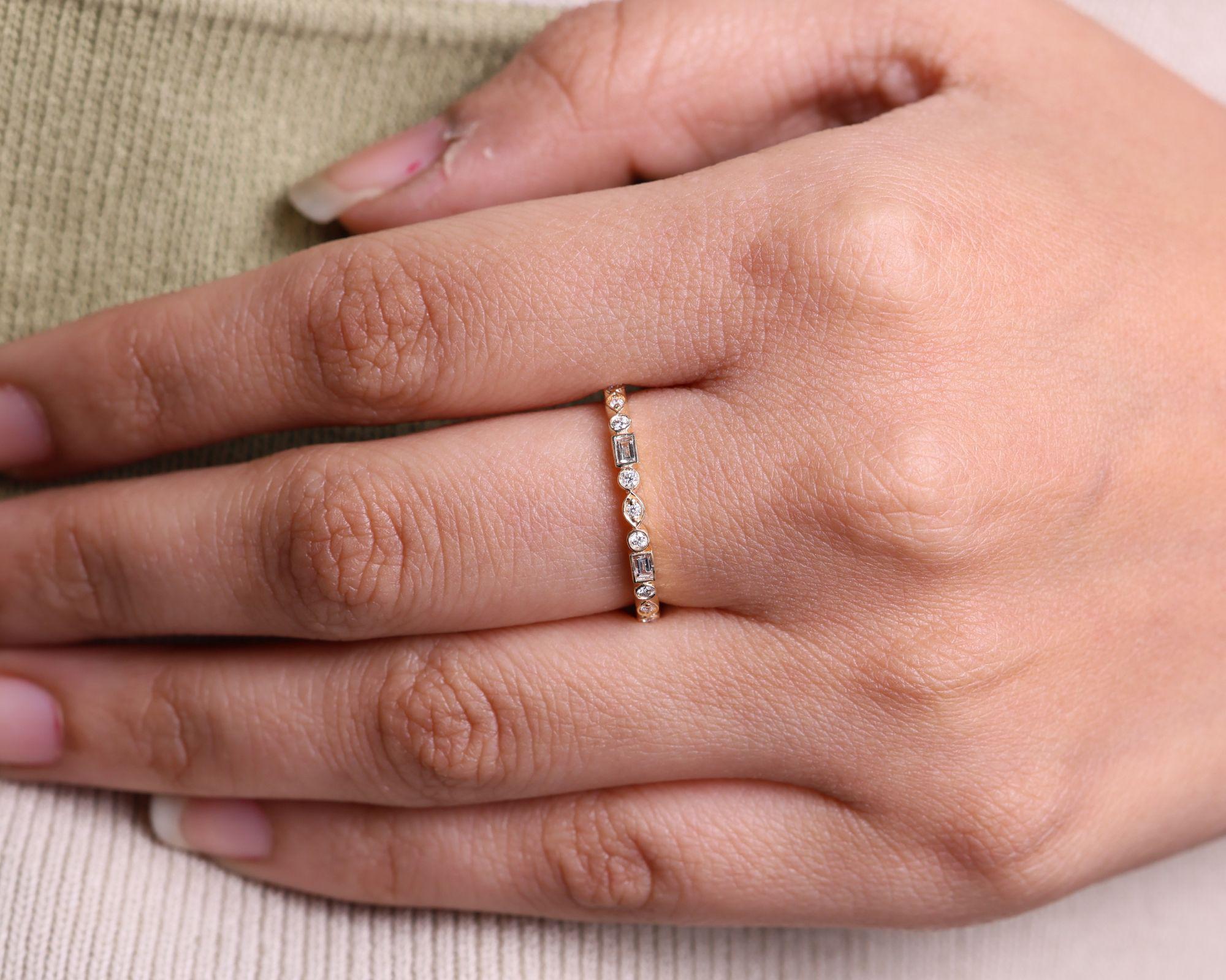 Mixed Shape Moissanite Eternity Wedding Band, Bezel Set