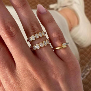 Oval Cut Bezel Set Moissanite Wedding Band, 14K Gold