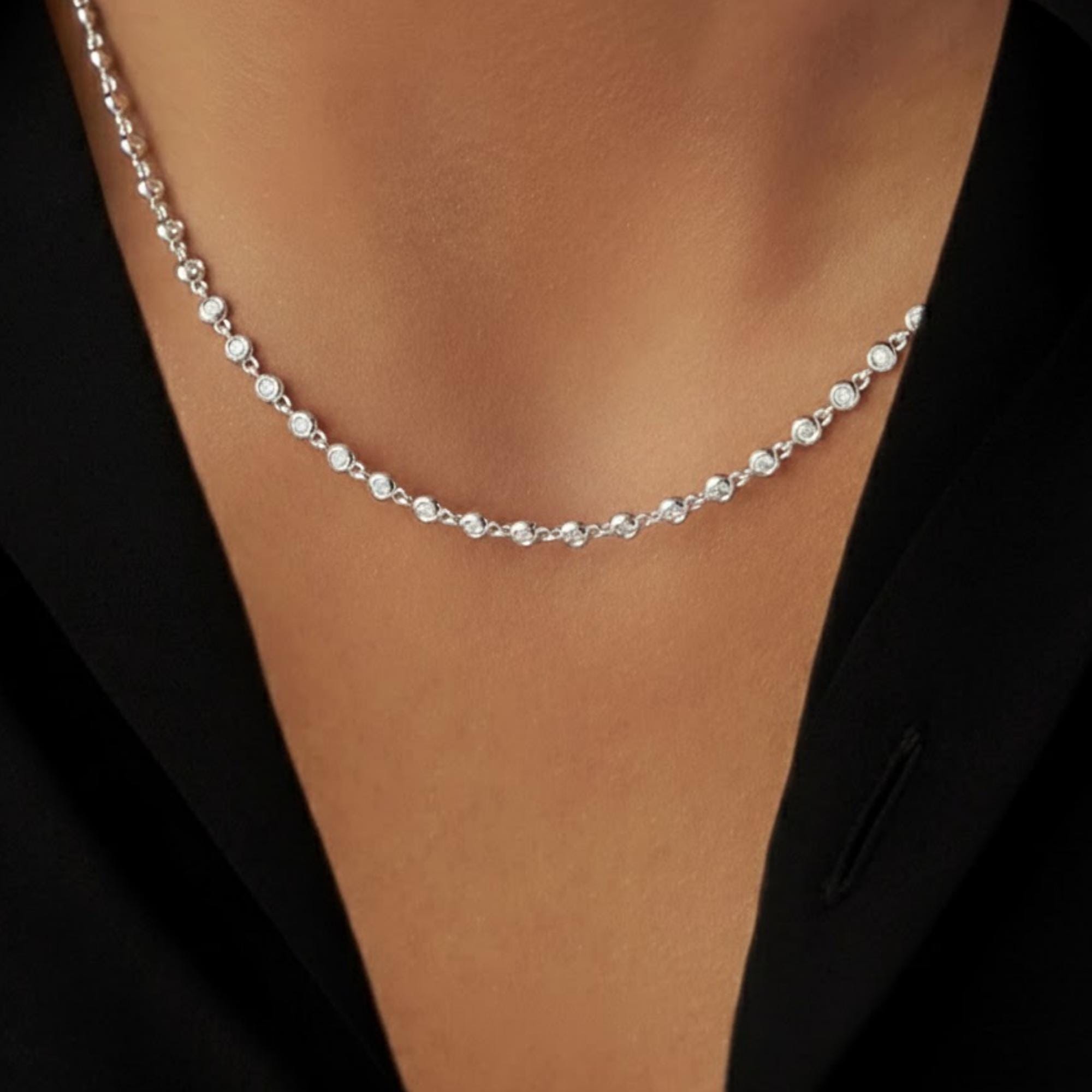 Lab Create Round Diamond Tennis Necklace
