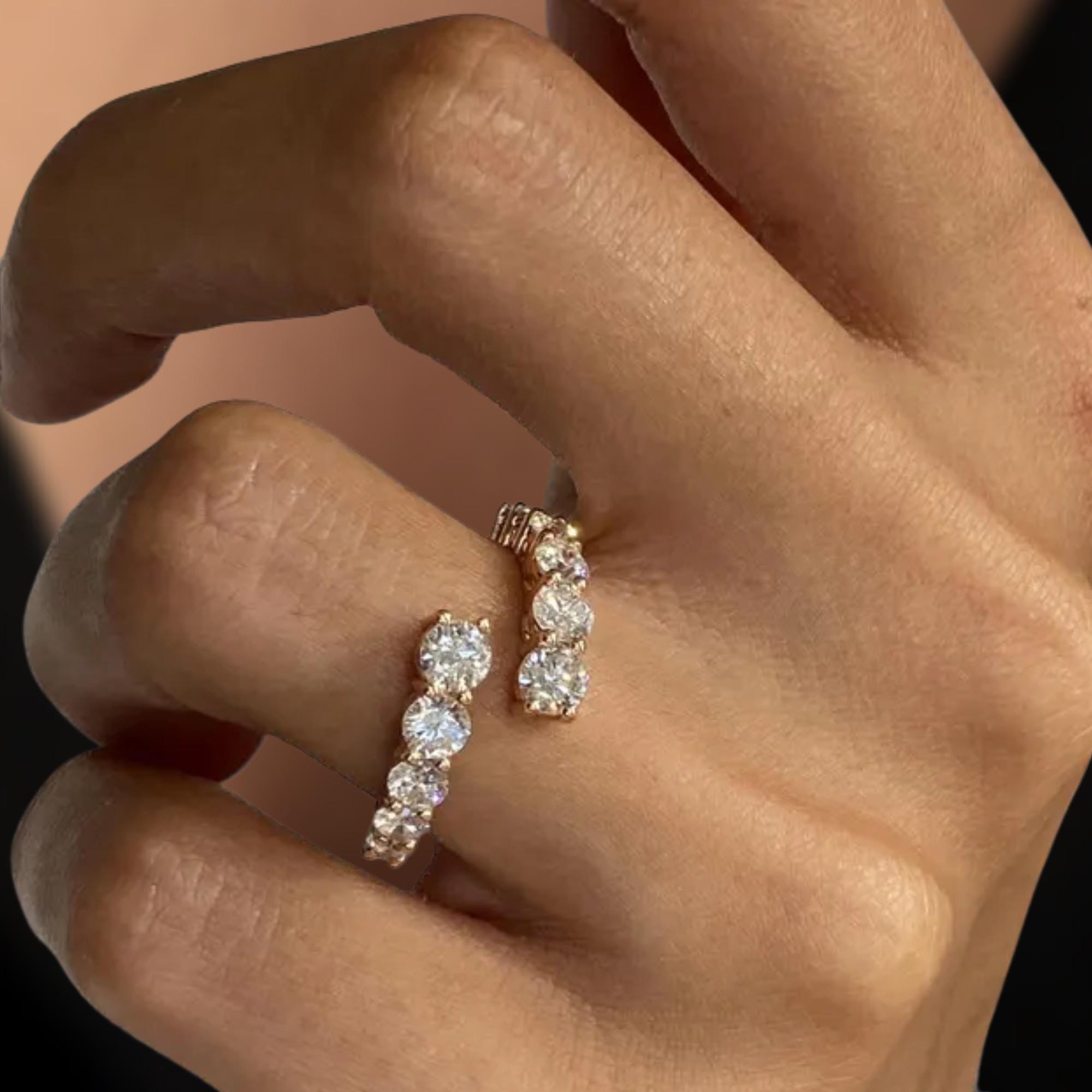 14K Solid Gold Round Moissanite Bypass Wedding Ring