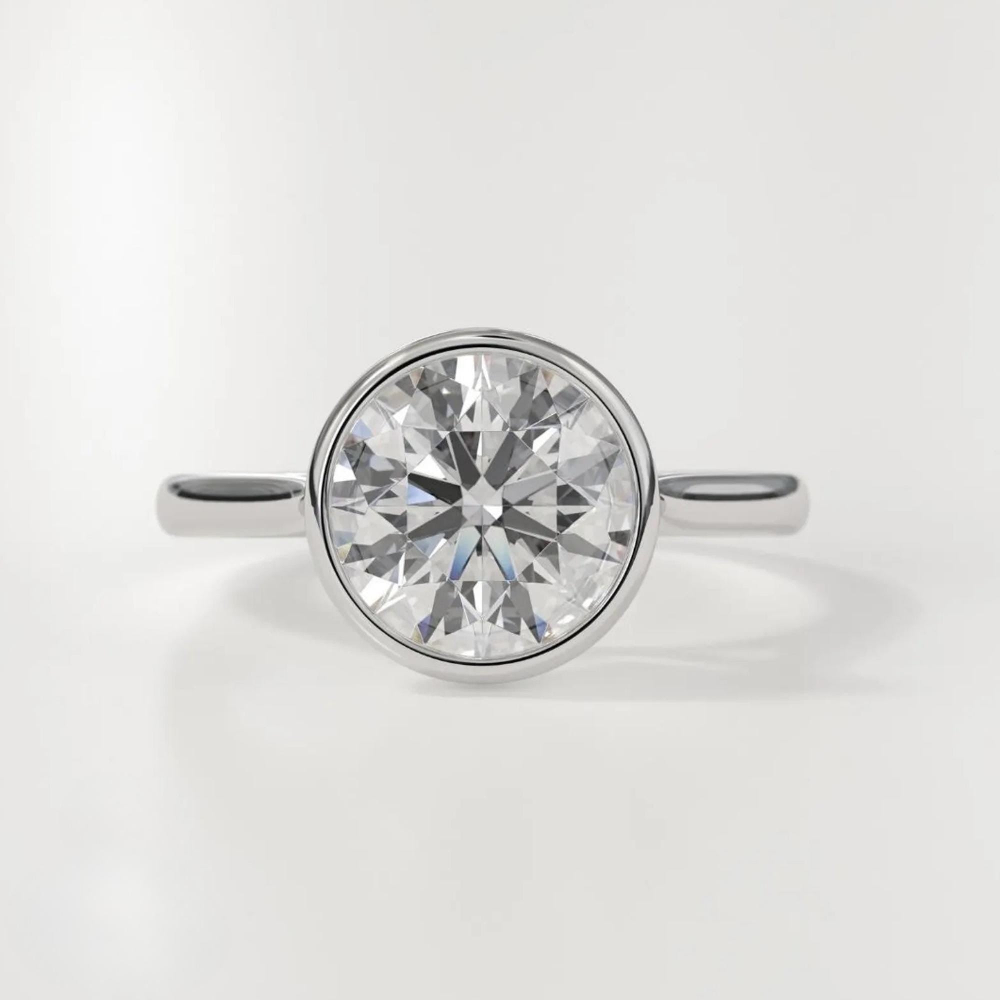 Round Bezel Moissanite Diamond Engagement Ring