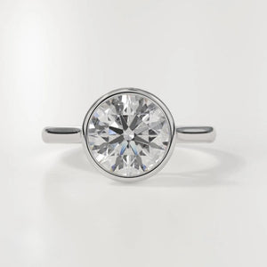 Round Bezel Moissanite Diamond Engagement Ring