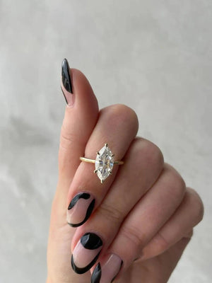 Marquise Lab Diamond Engagement Ring, Six Claw Prong