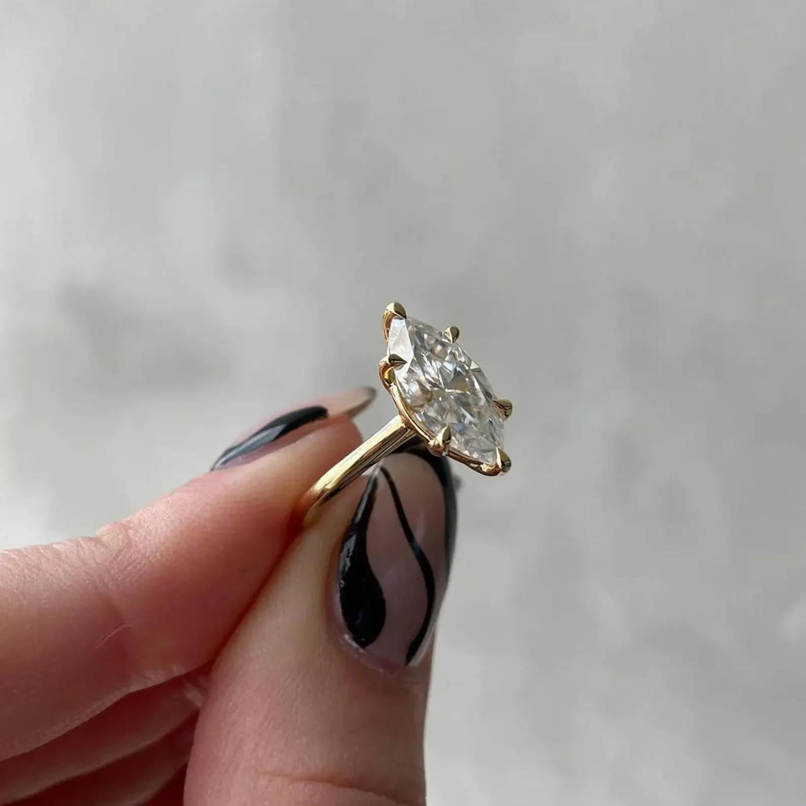 Marquise Lab Diamond Engagement Ring, Six Claw Prong