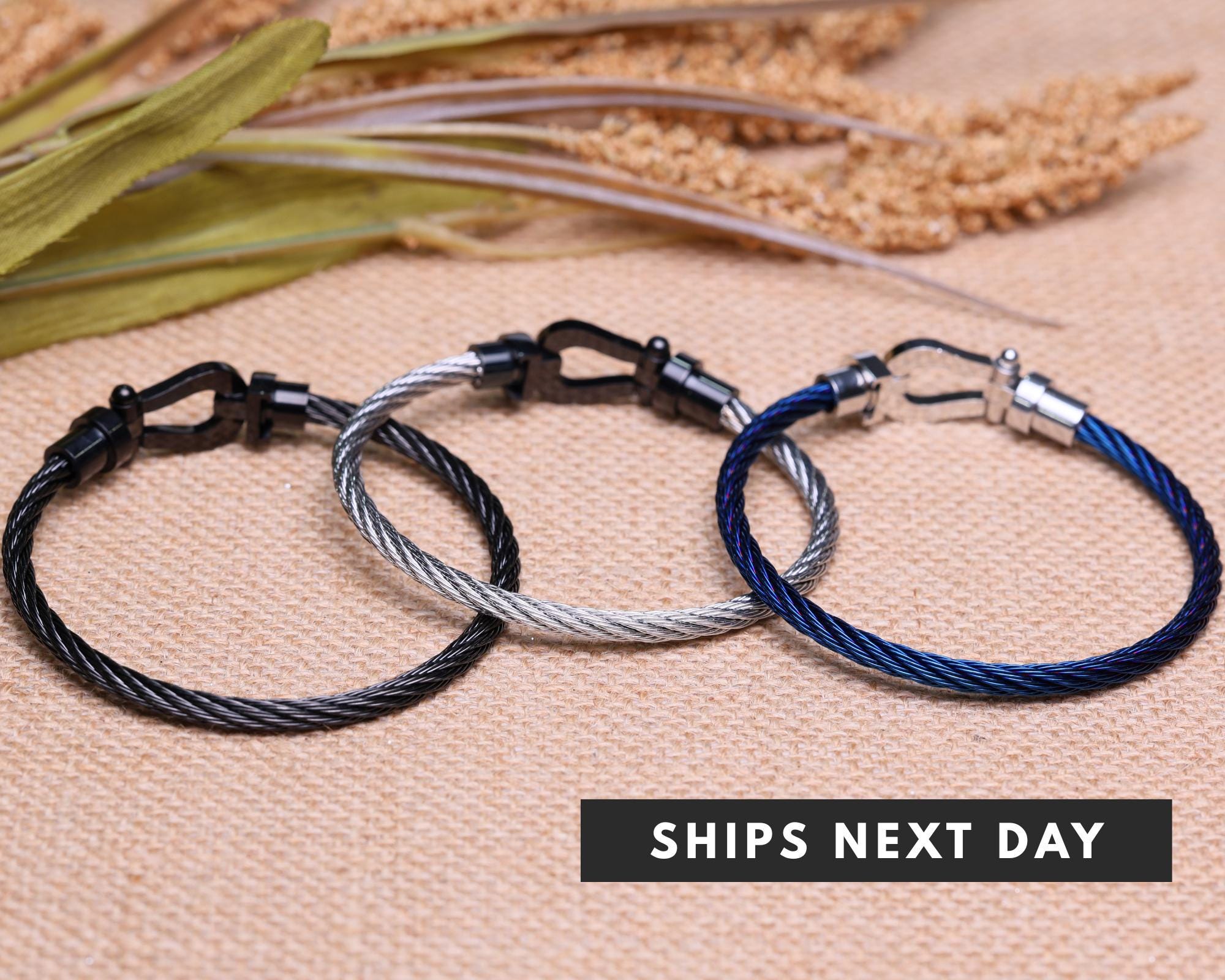 Navy Nylon Rope Bracelet, Stainless Steel