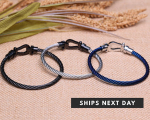 Navy Nylon Rope Bracelet, Stainless Steel