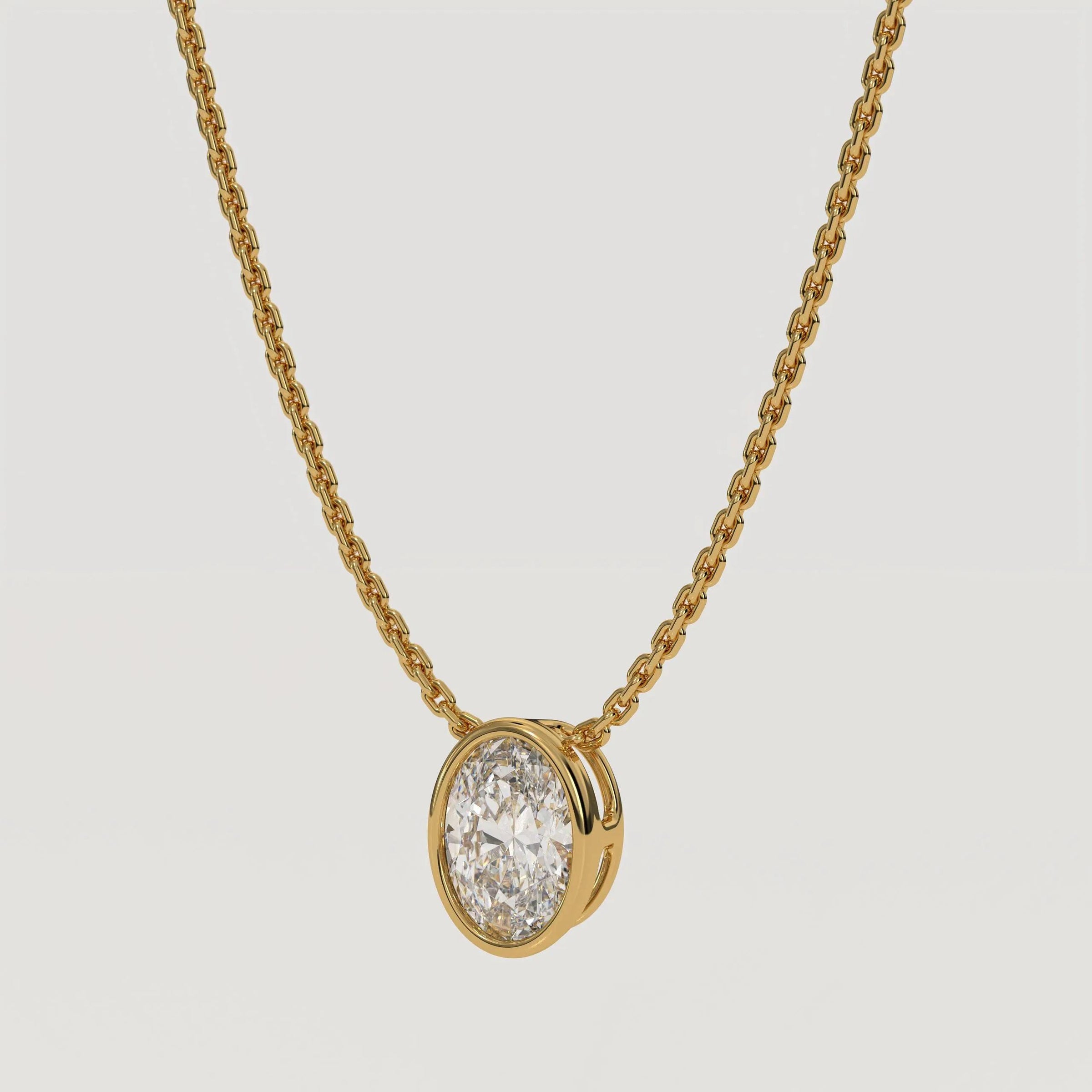 Oval Lab Diamond Bezel Pendant Necklace