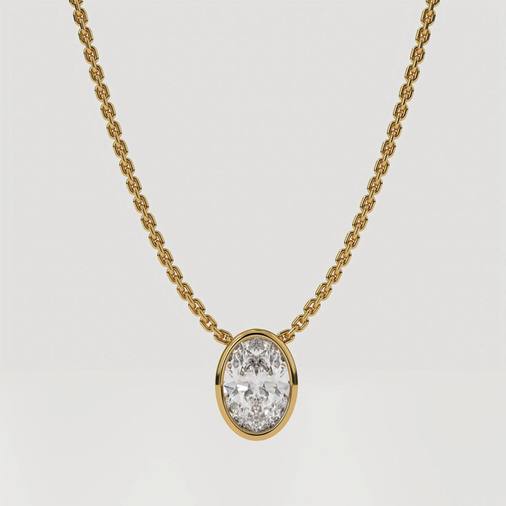 Oval Necklace, Solitaire Necklace, Pendant Necklace, Moissanite Pendant, Dainty Gold Necklace, Bridal Jewelry, Layering Necklace