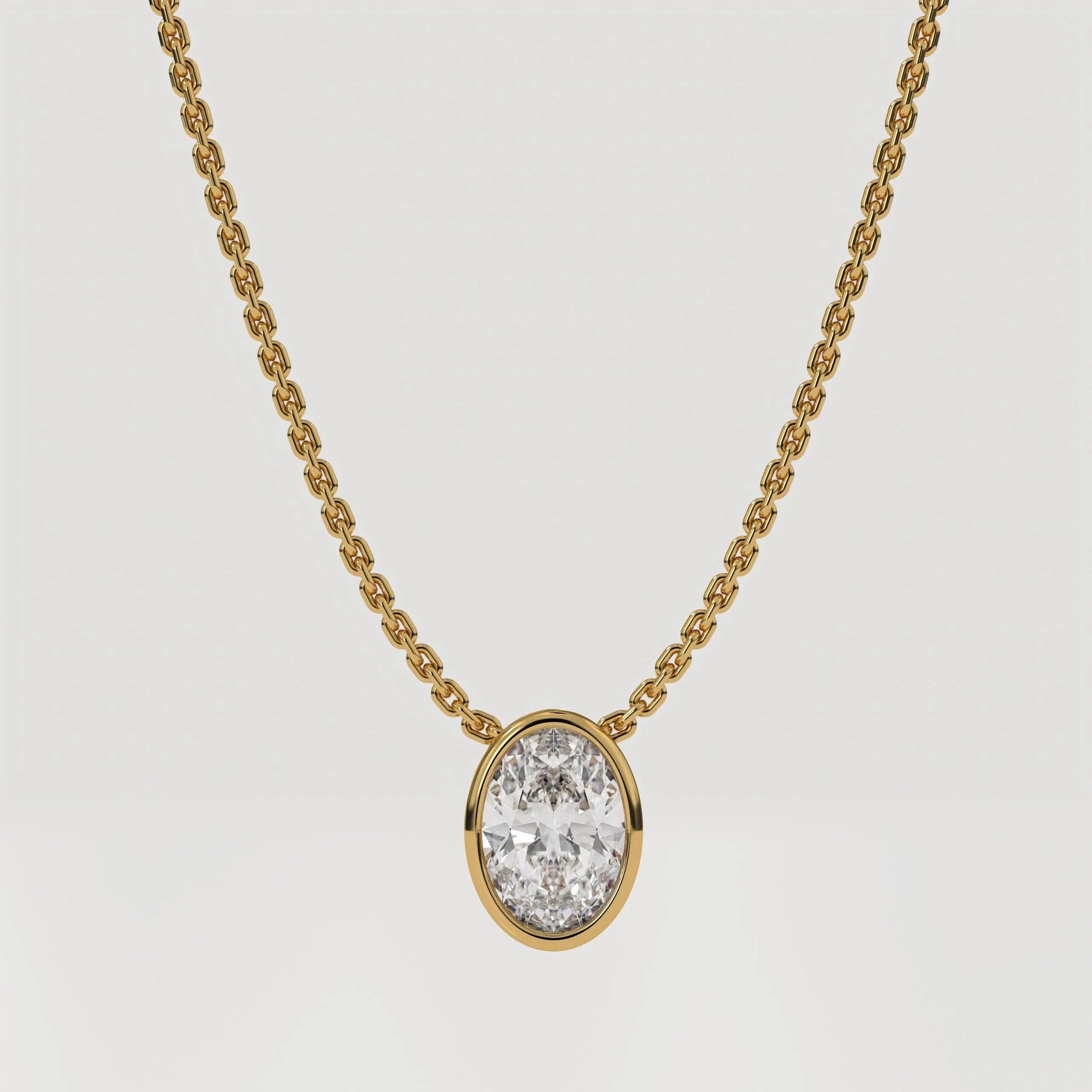 Oval Moissanite Solitaire Pendant Necklace, Dainty Gold
