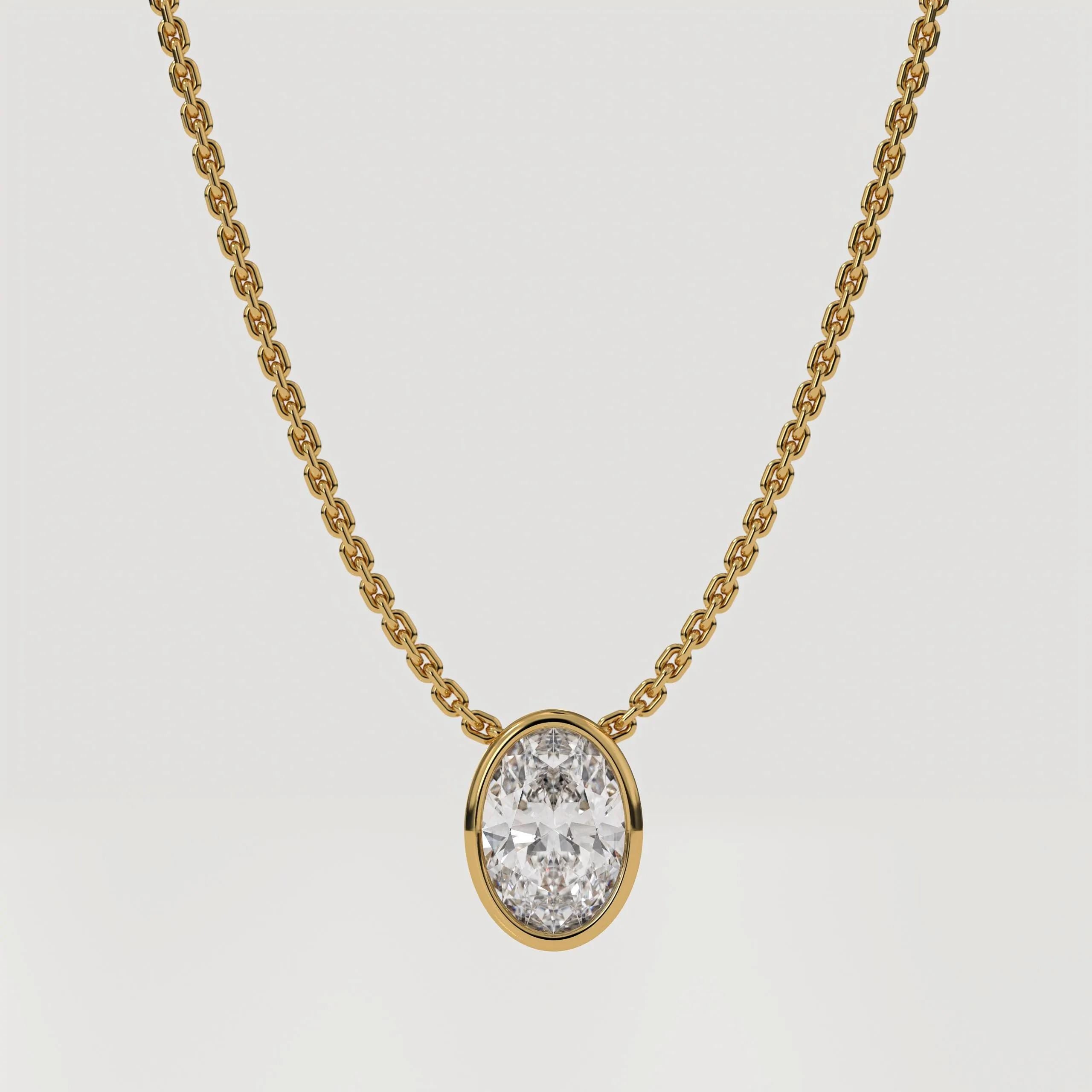 Oval Necklace, Solitaire Necklace, Pendant Necklace, Moissanite Pendant, Dainty Gold Necklace, Bridal Jewelry, Layering Necklace