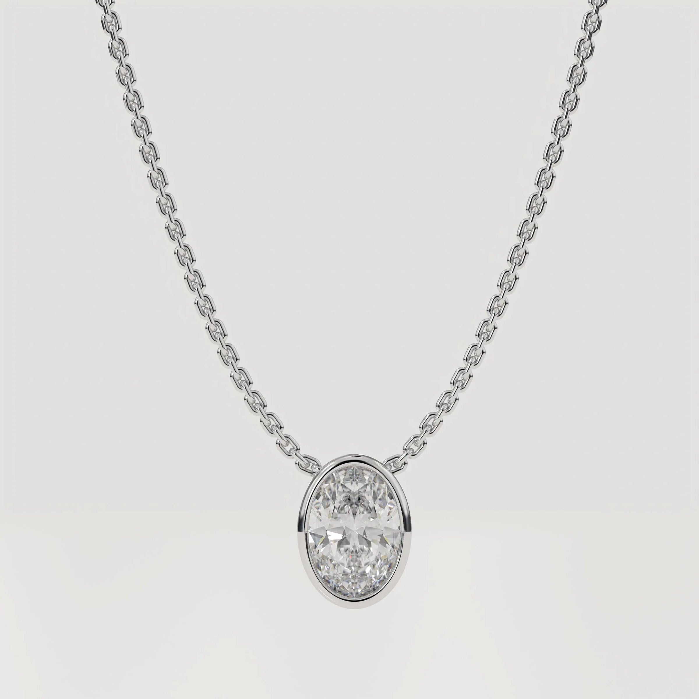 Oval Moissanite Solitaire Pendant Necklace, Dainty Gold